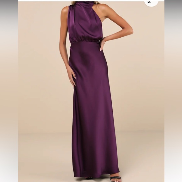 Lulus Distinctive Charm Purple Satin Asymmetrical Maxi Dress Size XS - Picture 1 of 17